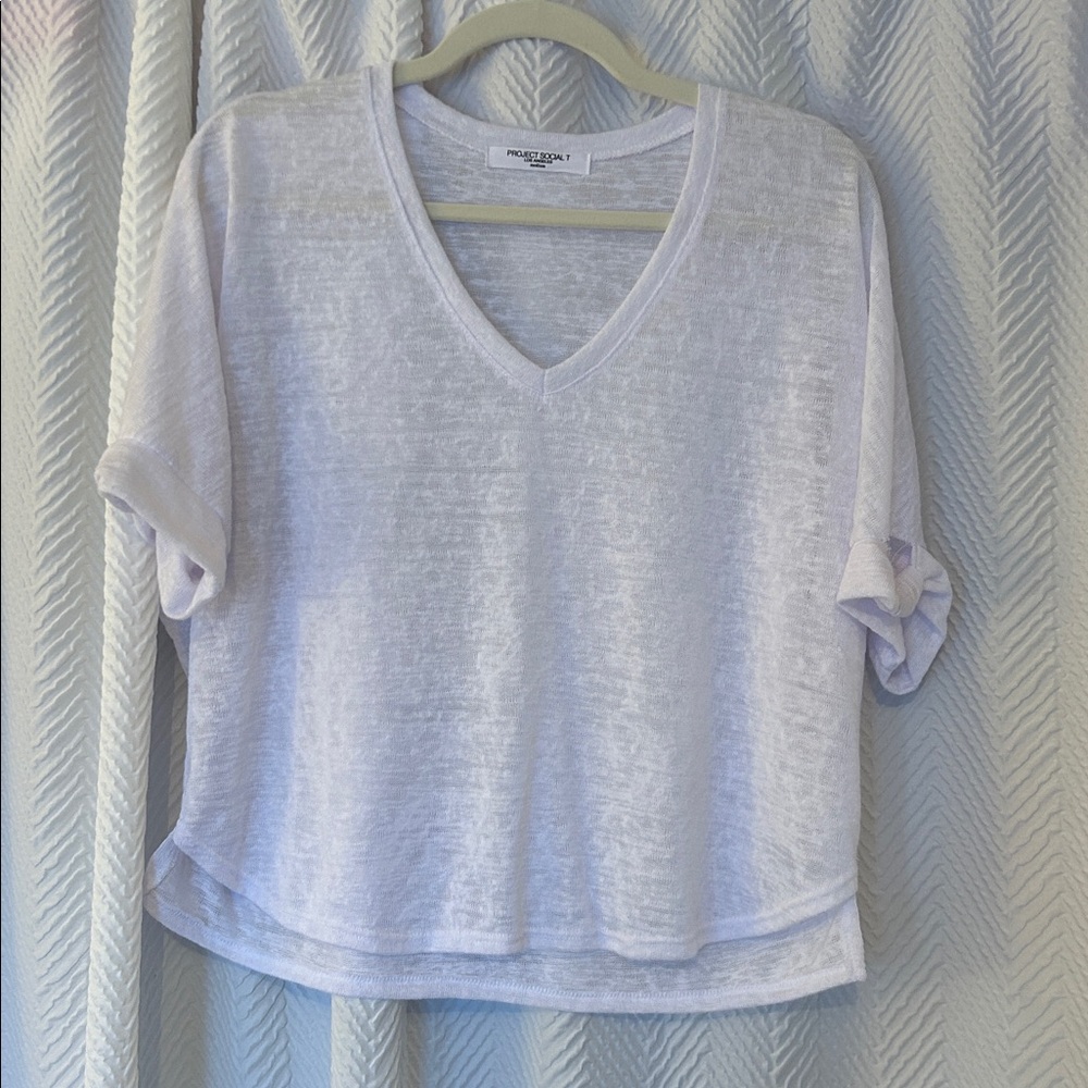 Project Social T White V-Neck Top